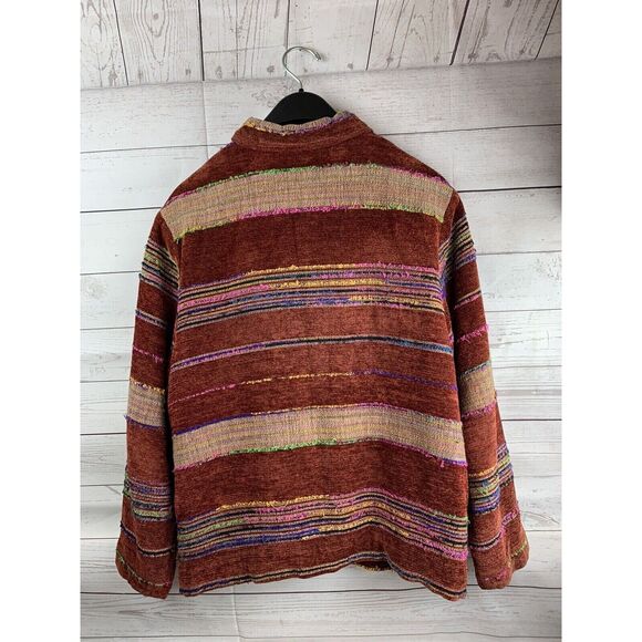 Blast Jacket Womens Large Vintage rust multi colored striped button front lined - Picture 2 of 5